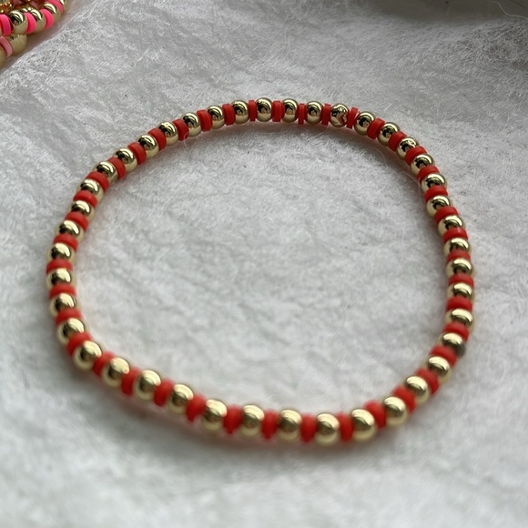 Gold Beaded Stackable Stretch Bracelets Set -  14K Gold Beads - Picture 4 of 16